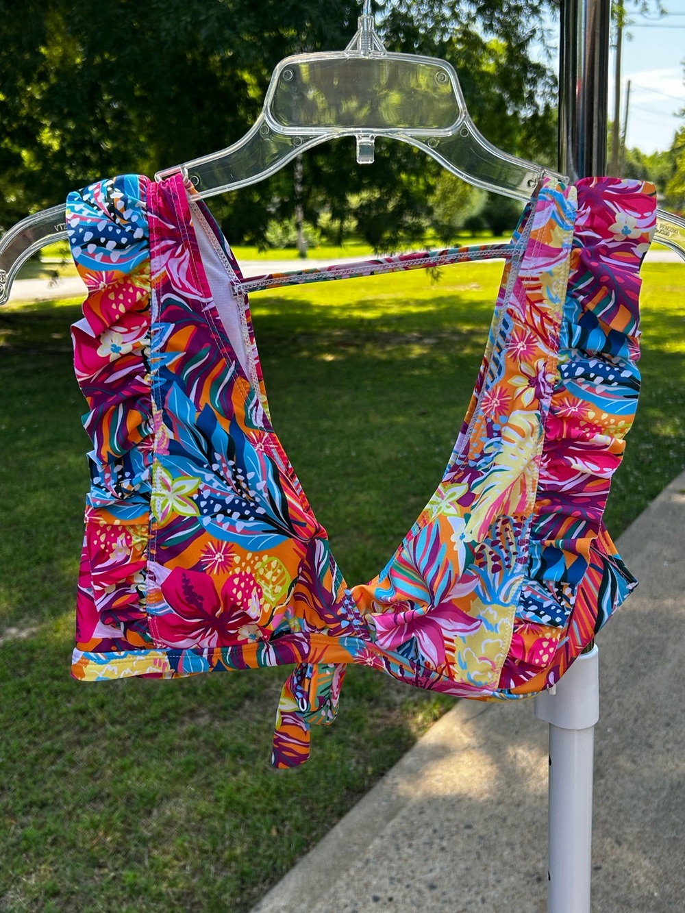 Tropical Floral Ruffle Bikini Top - Vibrant Multi